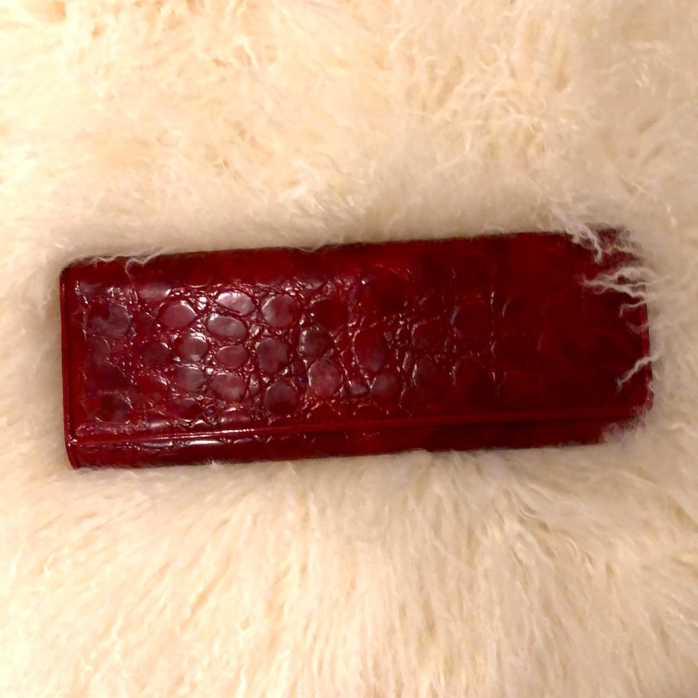 Aldo Red Crocodile Print Patent Clutch